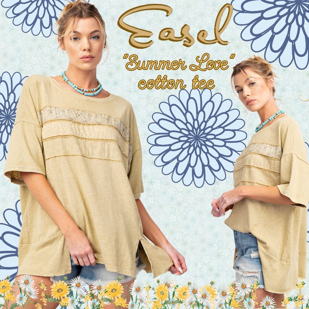 EASEL "Summer Love" Tunic Tee 100% Cotton Mix Floral Print Embroidered Patchwork